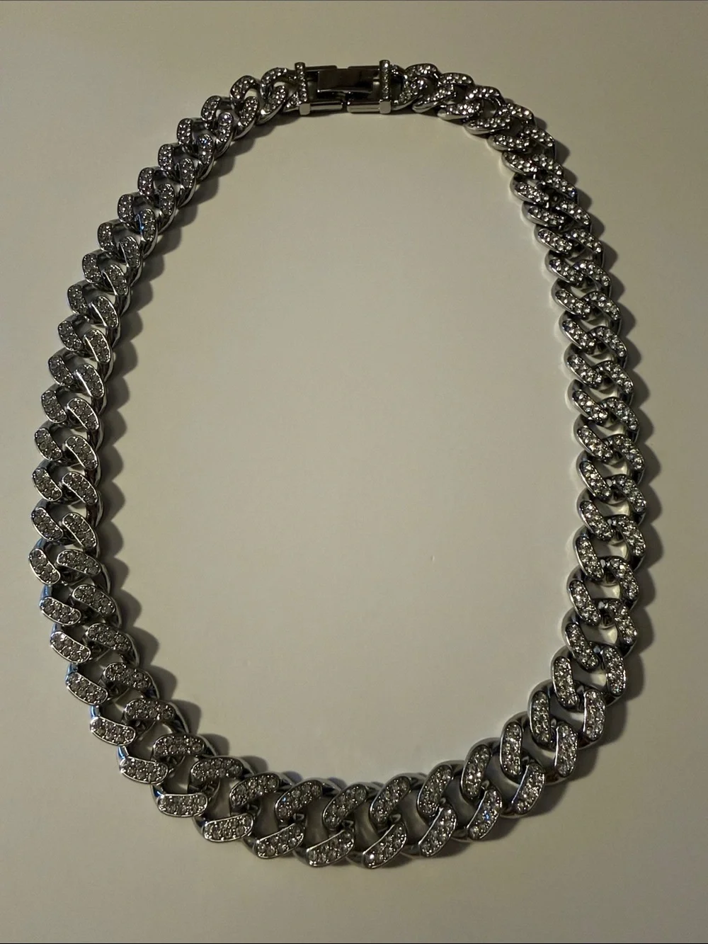 Men's Chunky Silver Rhinestone Iced Out Cuban Link Chain Necklace